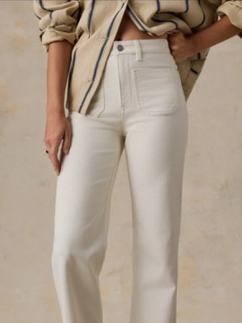 Faherty Cream Wide-Leg Jeans